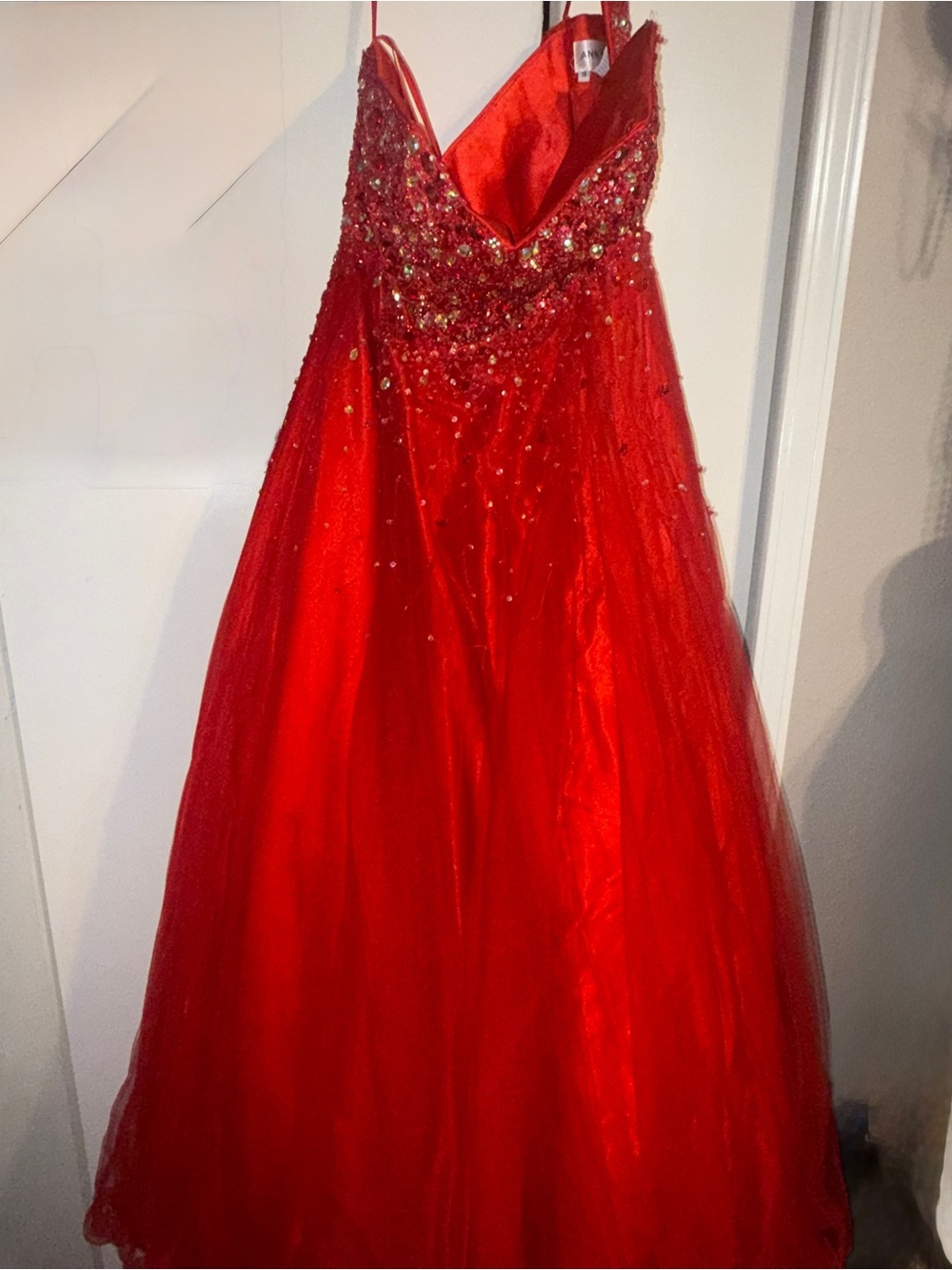 Anny Lee Red Beaded Tulle Formal Dress for Girls